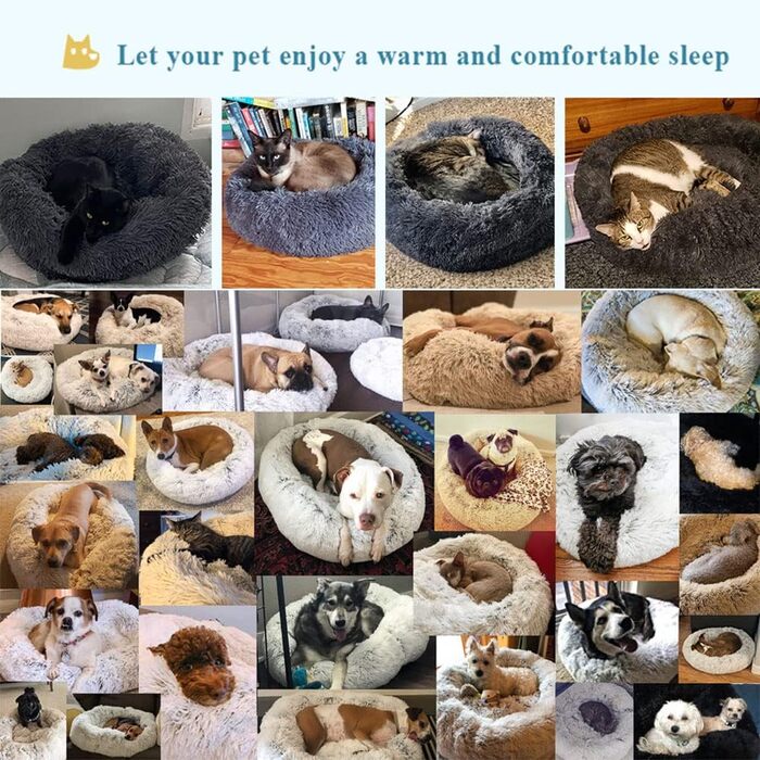 М'яке кругле ліжко для собак та котів Lukery з плюшу, зручне доунат-ліжко, ліжко з плюшу для маленьких, середніх та великих тварин (110см, шкіра рожева)