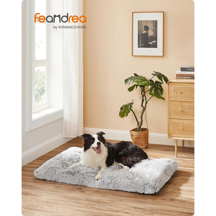 Ліжко для собак Feandrea, м'яка подушка, плюшевий килимок, 122 x 74 см, м'яка підкладка, можна прати, багатофункціональне, PGW204K01 (L 105 x B 68 x H 10 см, Омбре-сірий)