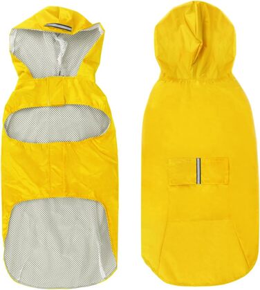 Регенмантель Idepet для собак з отвором для нашийника: водонепроникний, світловідбиваючий, вітронепроникний, пончо, дощовик з капюшоном для маленьких, середніх та великих собак (4XL, жовтий)