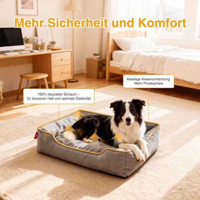 Лягу для собак середніх та великих порід Zedelmaier, 90х68х19 см: зносостійкий кошик, товсте ліжко, миється, водонепроникна, сірий колір.