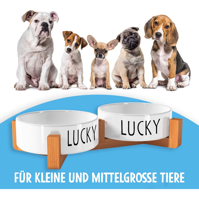 Персоналізована годівниця для собак OWLBOOK з іменем - подвійний набір з кераміки та бамбуку, 300 мл