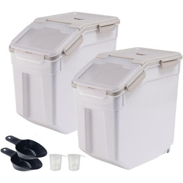 Контейнер для зберігання корму для собак, зерна, рису, борошна: вологостійкий, пластиковий, з кришкою-замком та колесами (сірий)