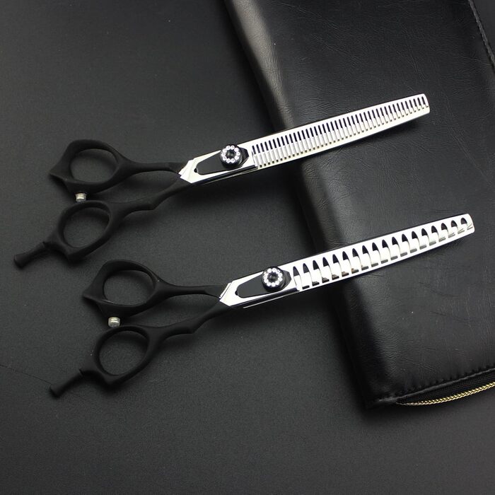 Набір професійних ножиць для грумінгу собак JIESENYU 7.0 дюймів (4 шт.) - прямі та тонкі леза, чорний колір