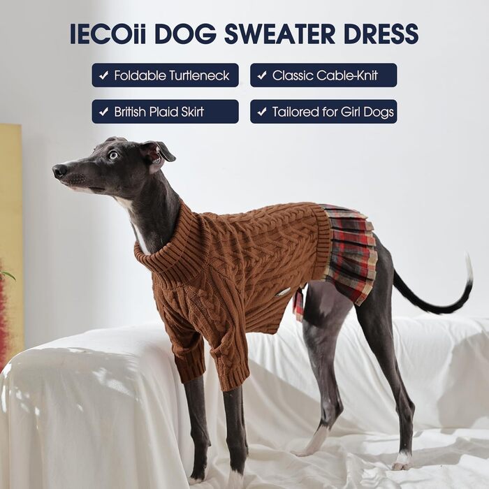 Теплий зимовий пуловер для собак великих порід IECOii, червоний, XXXL. З отвором для повідка, класичний в'язаний з хрестиком, еластичний та зручний.