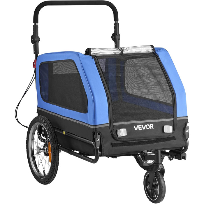 Причіп для собак VEVOR до 40 кг, 2-в-1, для маленьких та великих собак, з розкладним каркасом, універсальний з'єднувач, з прапорцем, внутрішній поводок, 1380x755x800 мм