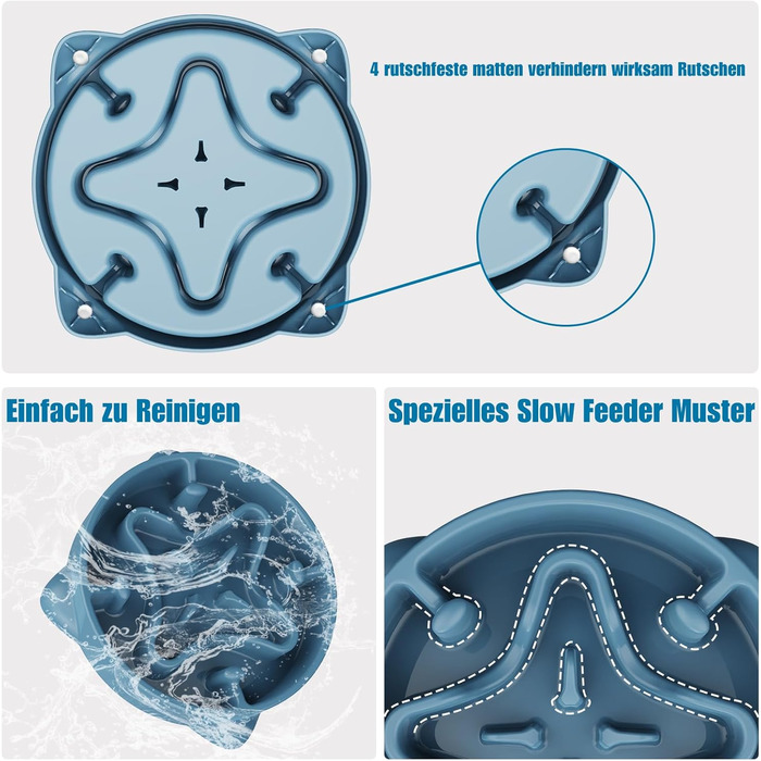 Миска для собак великих порід, 27.1 см. Анти-слизальна миска для собак, миска для корму, синього кольору (M)