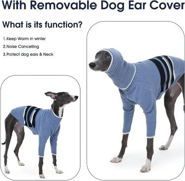 Пуловер IECOii для собак з навушниками, теплий зимовий костюм для грейхаундів, курчаків, віппетів, блакитний, розмір M