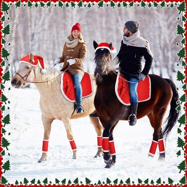 6 шт. новорічні підкови для коней, гільзи для ніг з штучним хутром, шапка Санти для коней, костюм для коня, новорічний декор для коней, аксесуари для костюмів