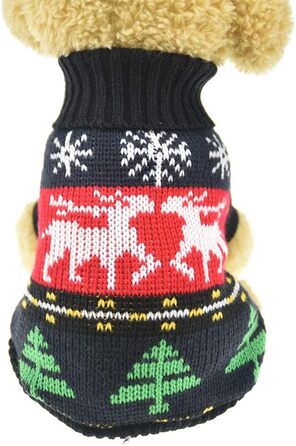 Теплий зимовий светр для собак на Новий рік з оленем, чорного кольору, розмір S (обхват грудей 34,8 см), для дрібних та середніх порід (Даксель)