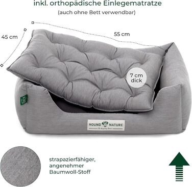 Ортопедичне ліжко для собак HOUND & NATURE Zermatt, корзина для собак середніх порід з високим бортиком, м'яке собаче ліжко з подушкою (M - 95x70 см, S | 75x60 см, світло-сірий)