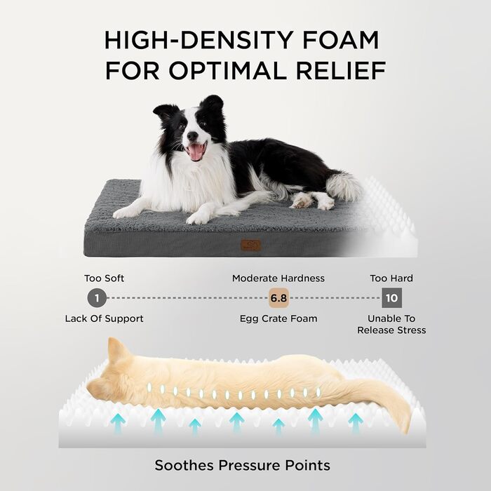 Ортопедичне ліжко для собак BEDSURE - великі породи, 91x69x8 см, м'яке, миється, сіре