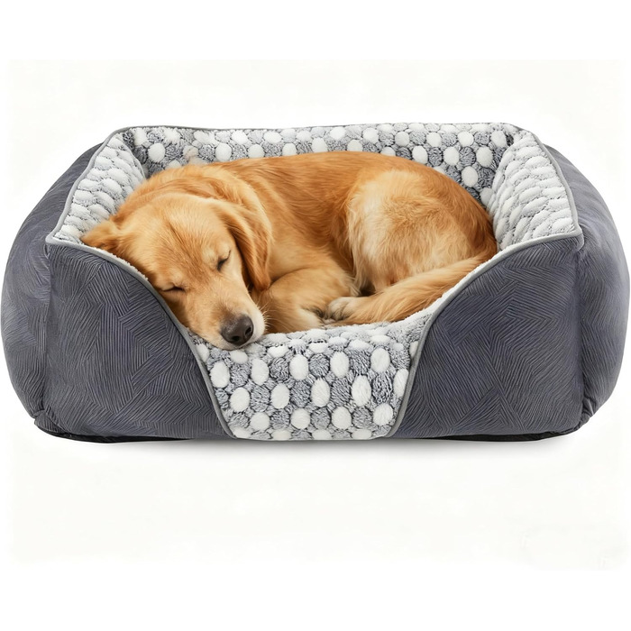 М'яке ліжко для собак великих і середніх порід, з візерунком у горошок, фланель, антистресова, 90x65x23 см, сіро-блакитний колір