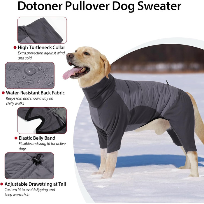 Зимовий теплий одяг для собак Dotoner: теплий комбінезон з флісовою підкладкою, вітронепроникний, з отвором для шлейки, для малих, середніх та великих собак, XL, сірий