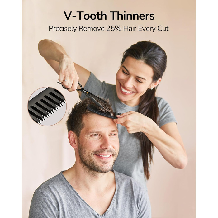 Професійний набір для стрижки волосся ULG - професійні барберські ножиці 16,5 см з японської нержавіючої сталі, витончуюча ножиця, гребінець, затискачі та етилуі - для чоловіків, жінок, дітей, чорний