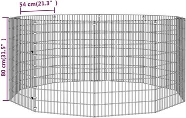 Клітка для кроликів vidaXL, 10 панелей, 54x80 см, оцинкована сталь, вольєр для домашніх тварин