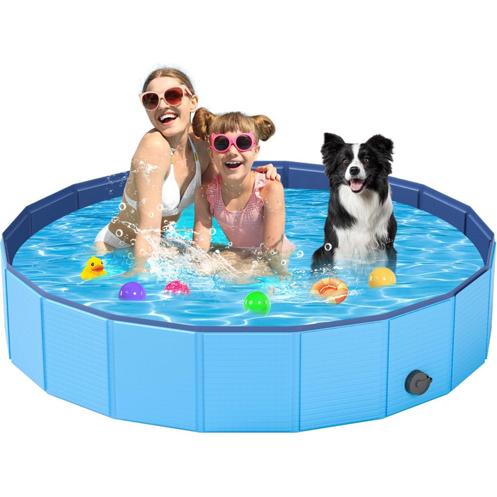 Складний басейн для собак YSJILIDE 160x30 см, PVC, для малих, середніх і великих порід, дитячий басейн, стійкий до стирання та ковзання, XL-160