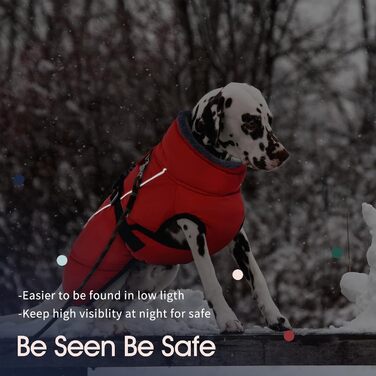 Теплий зимовий одяг для собак IECOii, великий розмір (обхват грудей 53-62 см), червоний, з регулюванням, світловідбиваючий, з флісовим коміром
