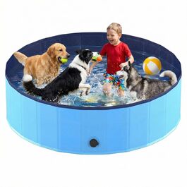 Басейн для собак складний 180x30 см, PVC, антиковзний, швидкий дренаж, блакитний