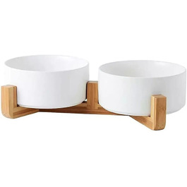 Керамічна миска для собак та котів 2 шт. з підставкою з бамбука, 600 мл, антиковзна, для годування, миска для тварин