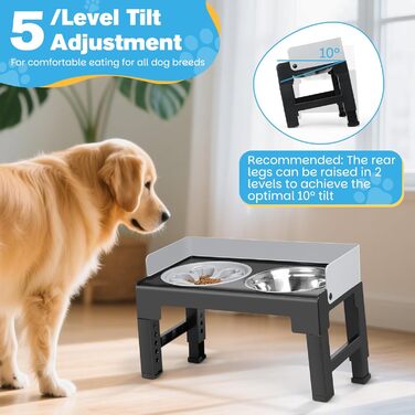 Підвищена годівниця для собак Zivacate, 6 рівнів регулювання висоти та нахилу, годівниця-станція, 2 миски з нержавіючої сталі, 1 миска для уповільнення годування, антиковзна, для середніх та великих собак
