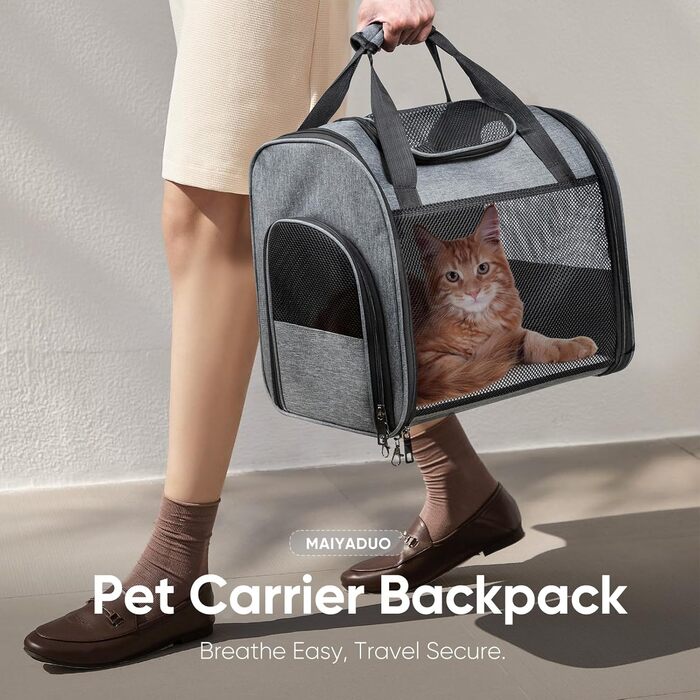Рюкзак-переноска для котів з сітчастим вікном - складаний переносник для котів та маленьких собак (4-8 кг) з надійною застібкою-блискавкою, страхувальний поводок, ідеальний для подорожей та прогулянок