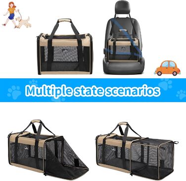 Розширювана переноска для домашніх тварин Wakytu для собак та котів, велика сумка для подорожей з 5 сітчастими вікнами (Коричнева, XXL)