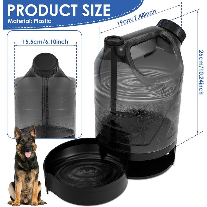 Водяна пляшка для собак об'ємом 2500 мл, портативна XXL велика, витокозахисна, для подорожей, парків, кемпінгу, походів (чорна)