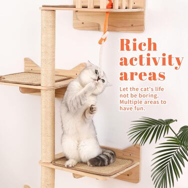 Кігтеточка на стіну MIUZMORE: 7 елементів, полиці та стійки з сизалю, кріплення, кігтешкреб для котів, компактні меблі для дому