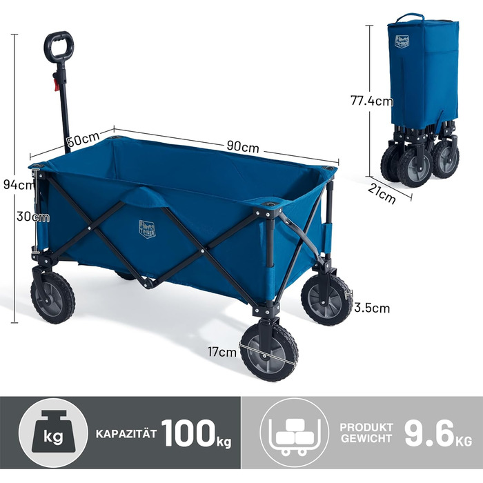 Возик вантажний Timber Ridge XXL, складаний, з кишенею та тримачем для напоїв, для саду, кемпінгу, покупок (Блакитний)