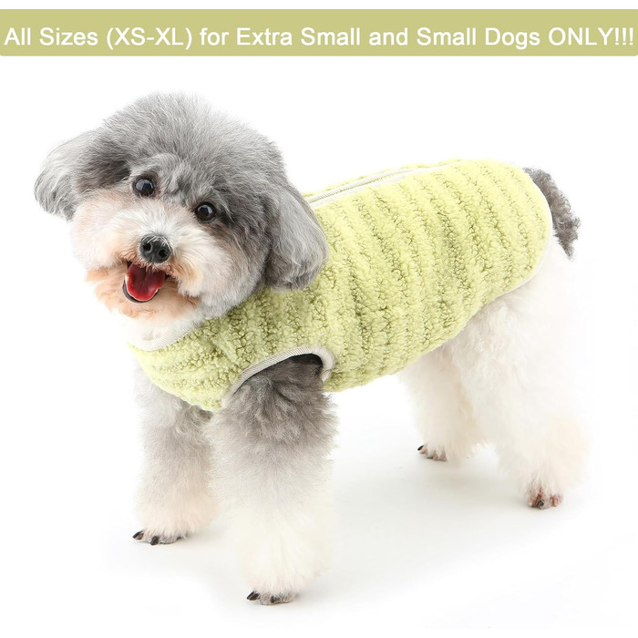 Теплий флісовий пуловер для собак Zunea, зимовий одяг для цуценят, куртка з D-поточкою, для чихуахуа, йоркширського тер'єра, XS/S, зелений