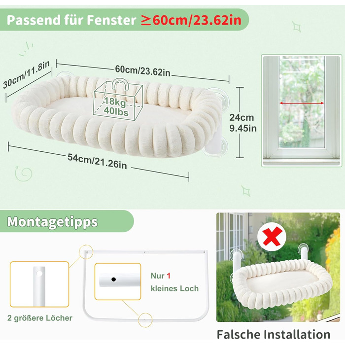 Ліжко для котів GUUSII HOME на вікно, розкладне, м'який плюш, 54*30 см (білий, M), 4 присоски, миється