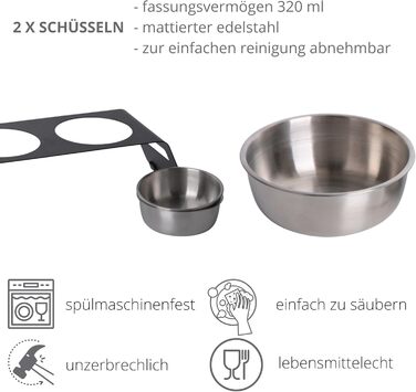 Підвищена годівниця для котів PETLINUS: керамічний та металевий набір, зручна годівниця для котів та маленьких собак, чорна