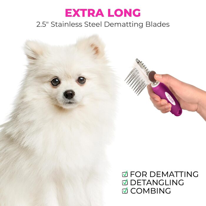 Гребінець для вичісування шерсті собак та котів (пуделів) від котушок та клубків, з нержавіючої сталі, рожевий