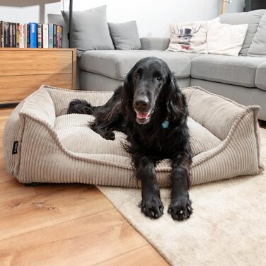 4L Textil М'яке собаче ліжко з корду Hugo Premium-LINE, ортопедичне для маленьких собак, з memory foam, бежеве, 60x40 см