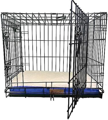 Ортопедичне собаче ліжко Ellie-Bo з піною з пам'яті, з чохлом з штучної замші та штучного хутра, блакитне та біле, розмір M, 71 x 48 x 6 см, для собачого клітки 76 см - [71 x 48 x 6 см] Блакитна замша/Штучне хутро