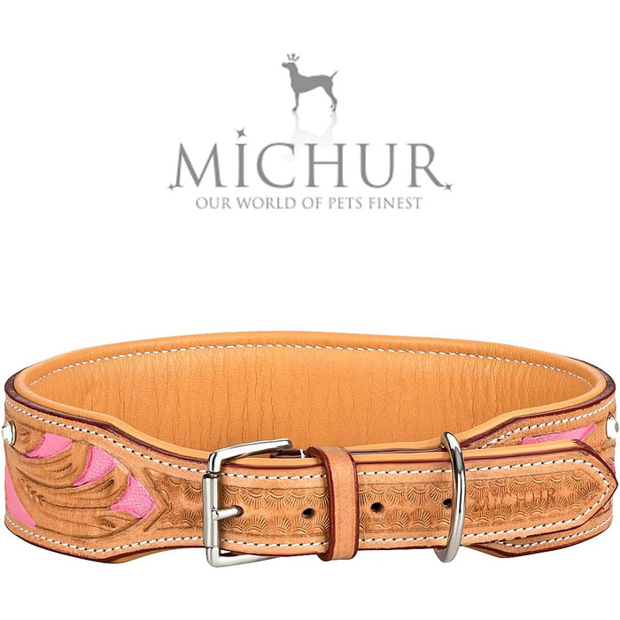 Нашийник для собак Pinklady Leder: шкіряний нашийник для собак, бежевий, карамельний, коричневий, рожевий, з декоративними елементами та стразами, обхват 35-43 см