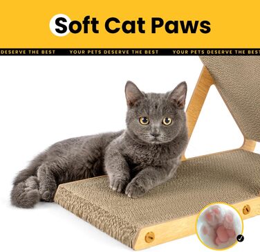 Котячий когтетоп з коробкою та 4 змінними шарами когтешорсткого матеріалу - великі когтетопи з міцного гофрокартону, двосторонні когтешорстки з наклейками DIY - місце для відпочинку котів у квартирі, захист меблів (великий, у формі трикутника)