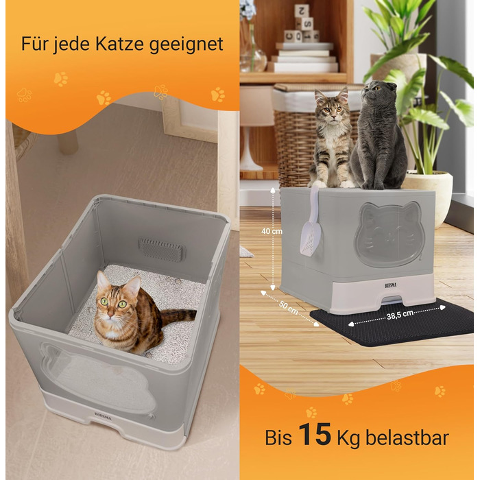 Туалет для котів BIESMA XXL з килимком, совком, висувним лотком і кришкою, для котів до 15 кг