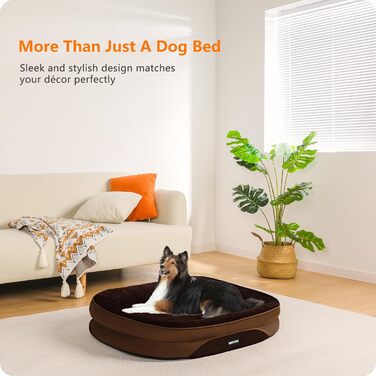 Ортопедичне ліжко для собак, ліжко-софа для собак з підголовником, кошик для собак з неслизьким дном, знімний та пральний, для маленьких та середніх собак, 90 x 71 x 15 см, коричневий
