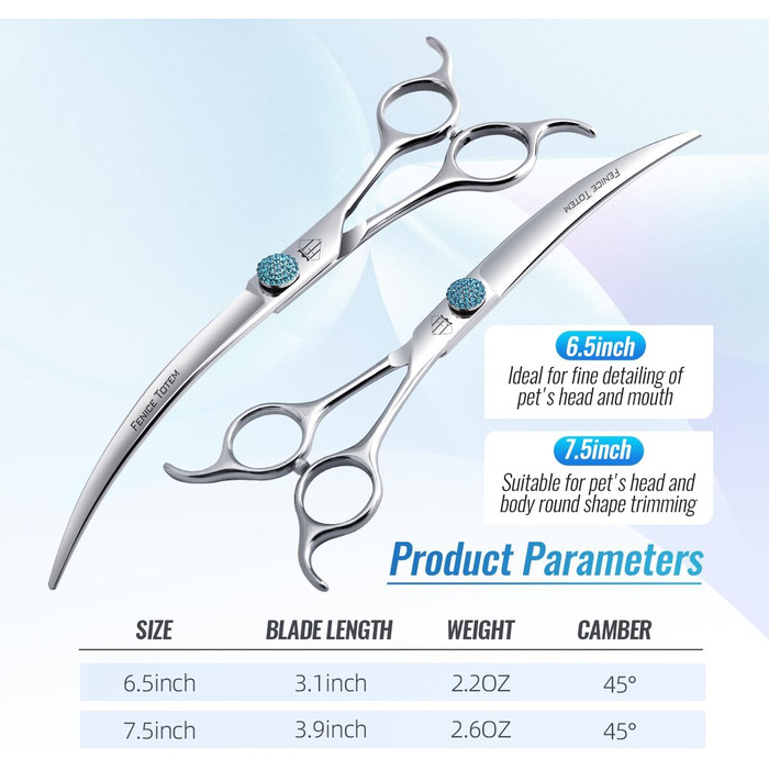 Професійна шерсторізальна ножиця Fenice для собак - 45°, 19.1 см, з нержавіючої сталі 440C