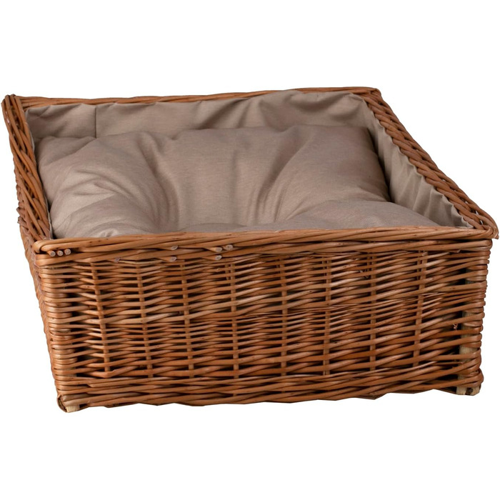 Плетіний корзинка-ліжко для собак та котів з подушкою, 80x50 см, натуральний колір, бежевий