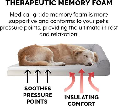 Ліжко для собак Furhaven великого розміру з ортопедичним матрацом, стиль дивана, знімний, пральний чохол (76 x 51 x 15 см, сірий титан)