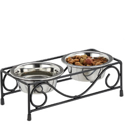 Набір мисок для собак Relaxdays з підставкою, 2 миски з нержавіючої сталі по 300 мл, чорний/сріблястий, для корму та води
