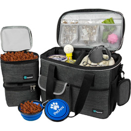 PetAmi переносна сумка для собак та котів, відповідна вимогам авіакомпаній, органайзер з багатофункціональними кишенями, контейнер для їжі та складний миска (Антрацит, маленька) Розміри: 37 x 19 x 30 см, Темно-сірий