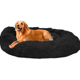 М'яке ліжко для собак та котів Loir, 120 см, чорне, пухнасте, з неслизьким покриттям, миється, для великих та екстра-великих тварин