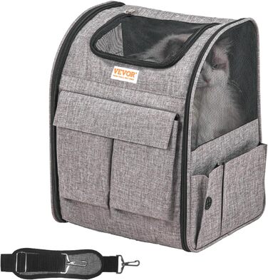 Тролей для собак VEVOR, складний, до 8,1 кг, сірий. Зручний рюкзак-переноска для тварин з 5 кишенями. Ідеально для подорожей та прогулянок