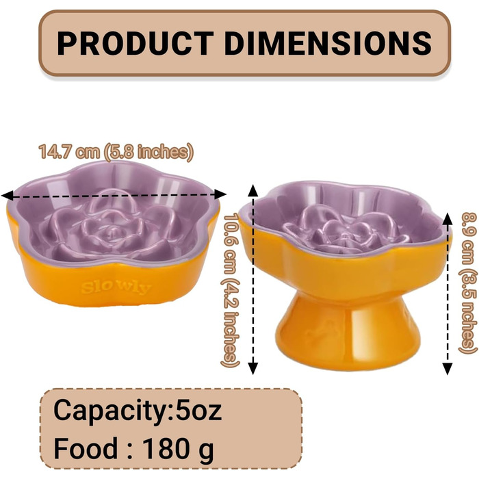 Антишвидкісний миска для собак, миска для котів та маленьких собак, керамічна миска (Морінгенблюте) (Зонне Гліциніє)