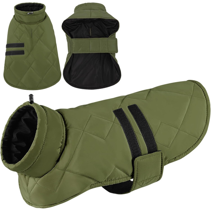 Зимовий одяг для собак великих порід: тепла куртка для такси, бульдога - вітронепроникна для дому та вулиці, кемпінгу, походів, 3XL, зелена