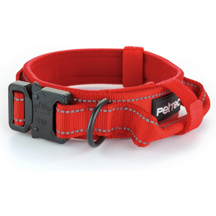 Нашийник для собак PetTec з неопрену та нейлону з ручкою, м'який, регульований, водонепроникний, комплект з повідком, червоний, розмір L (51-61 см)