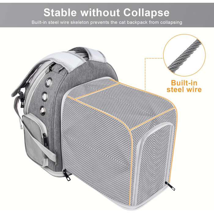 Рюкзак для кота та маленької собаки, дихаючий, великий, прозорий, складаний, для подорожей (до 9 кг)